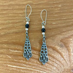 Silver dangly earrings with beads